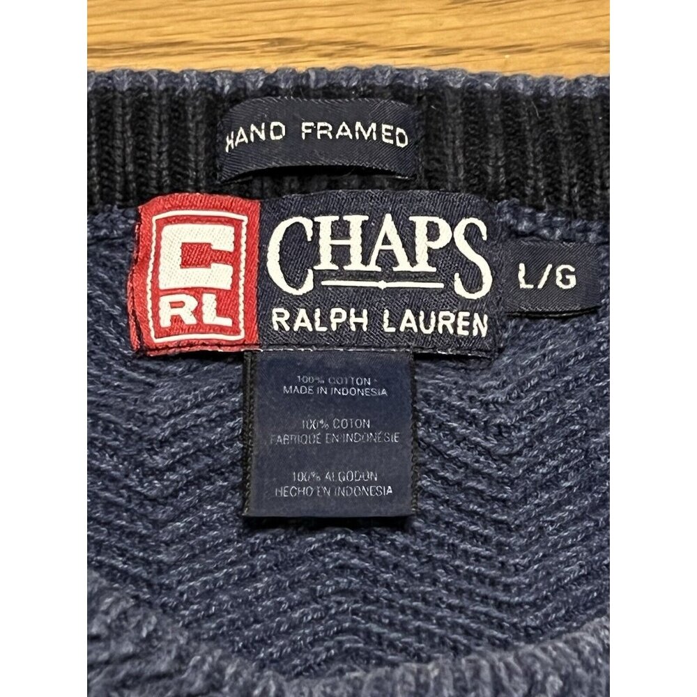Chaps Ralph Lauren Sweater Men Size Large Blue Cotton Hand Framed Preppy Classic - Picture 5 of 13